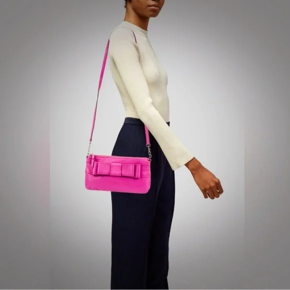 Y2K Kate Spade pink soft leather Fuchsia Crossbody Bag with strawberry keychain - Picture 7 of 17